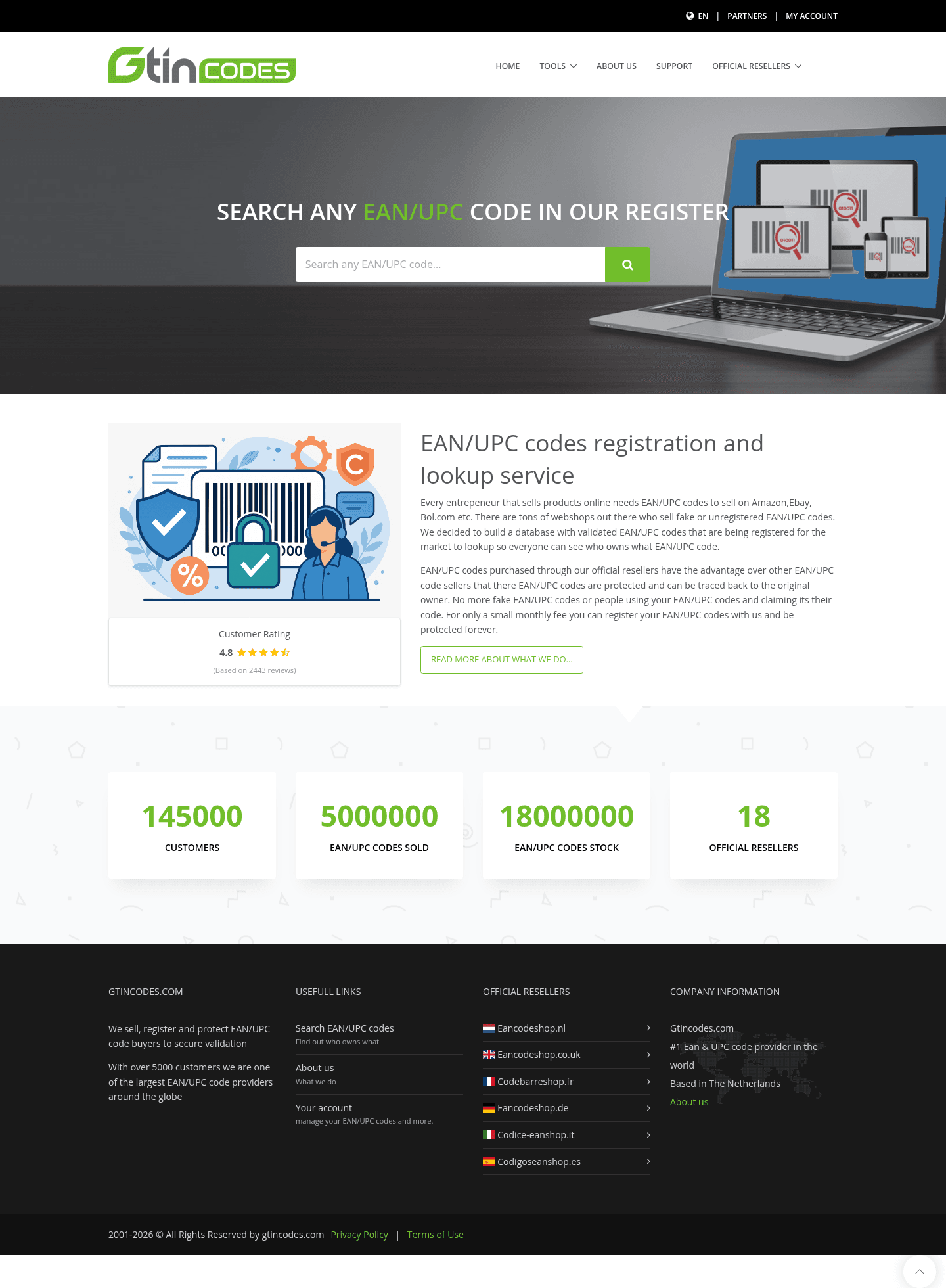 Screenshot of gtincodes.com