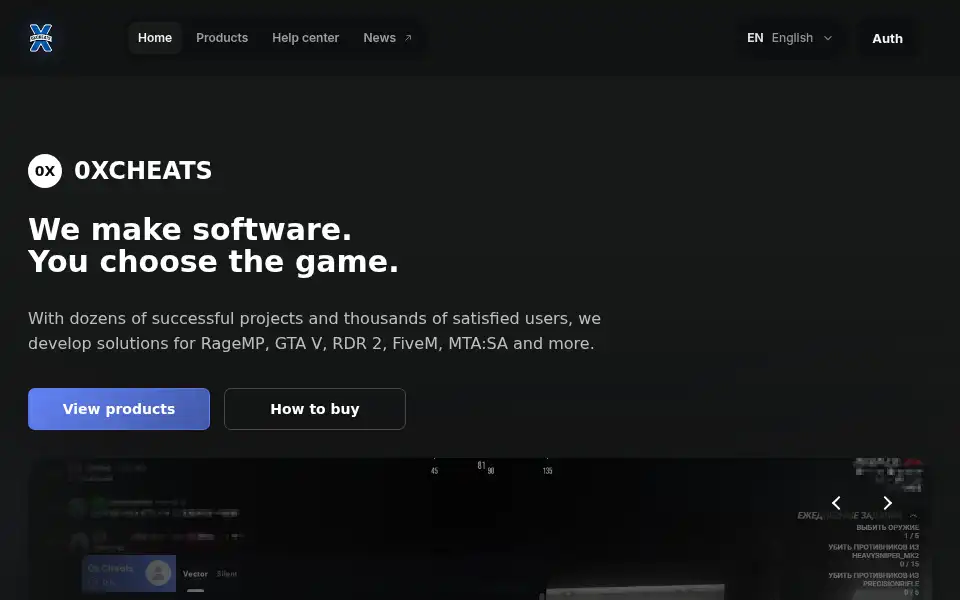 Screenshot of 0xcheats.net