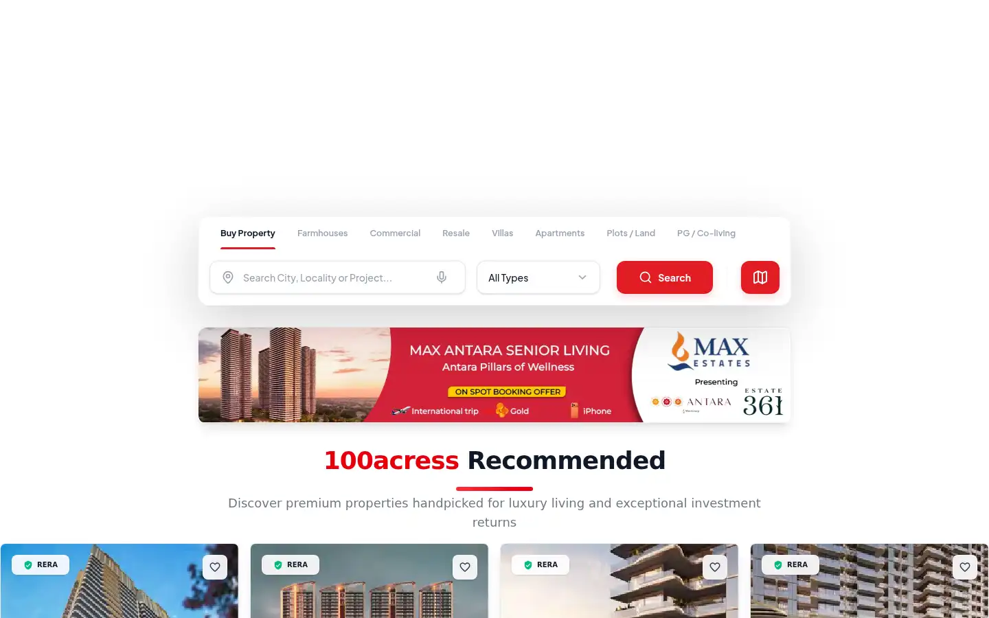 Screenshot of 100acress.com