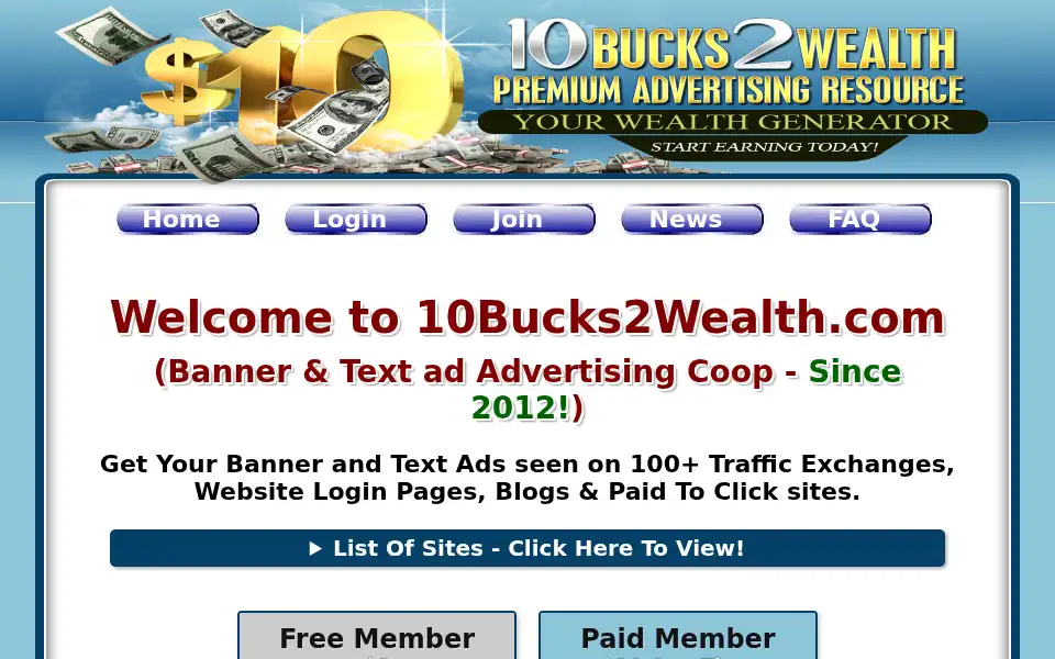 Screenshot of 10bucks2wealth.com
