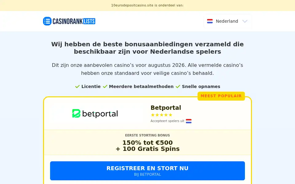 Screenshot of 10eurodepositcasino.site