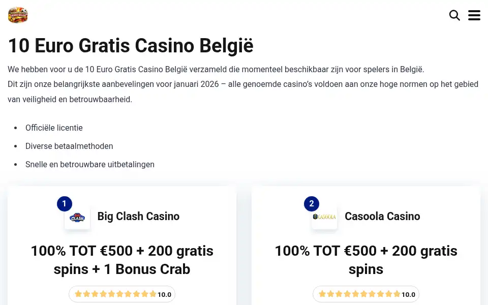 Screenshot of 10eurogratiscasinobelgie.com