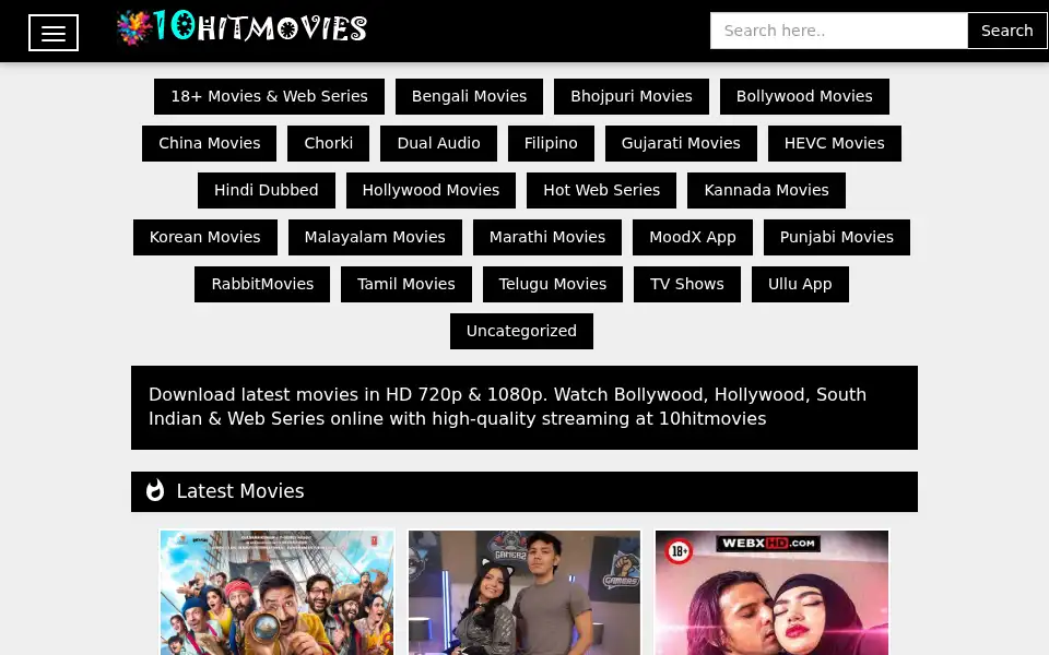 Screenshot of 10hitmovies.com