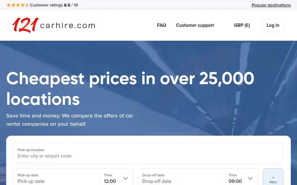 Screenshot of 121carhire.com