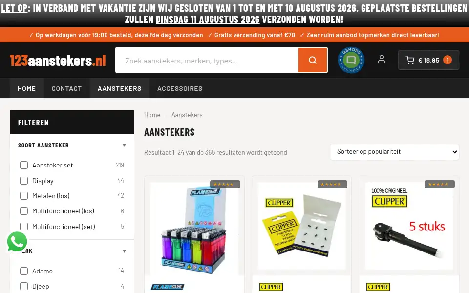Screenshot of 123aanstekers.nl