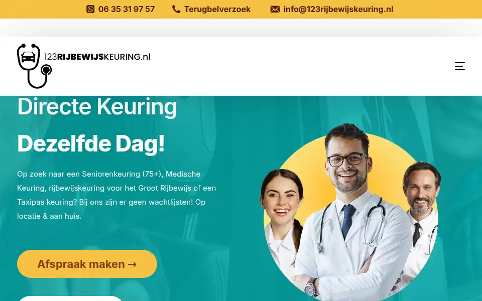 Screenshot of 123rijbewijskeuring.nl