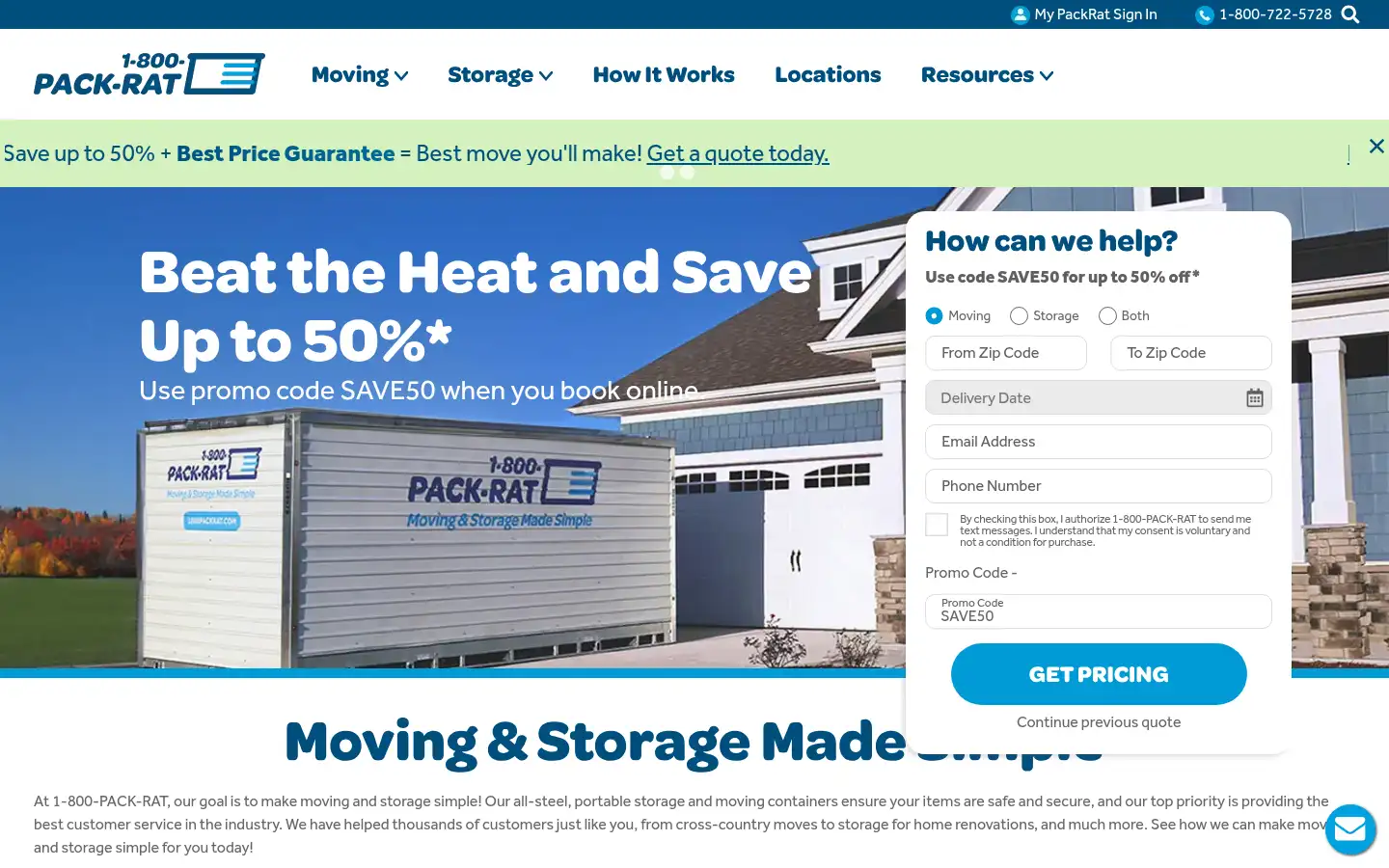 Screenshot of 1800packrat.com