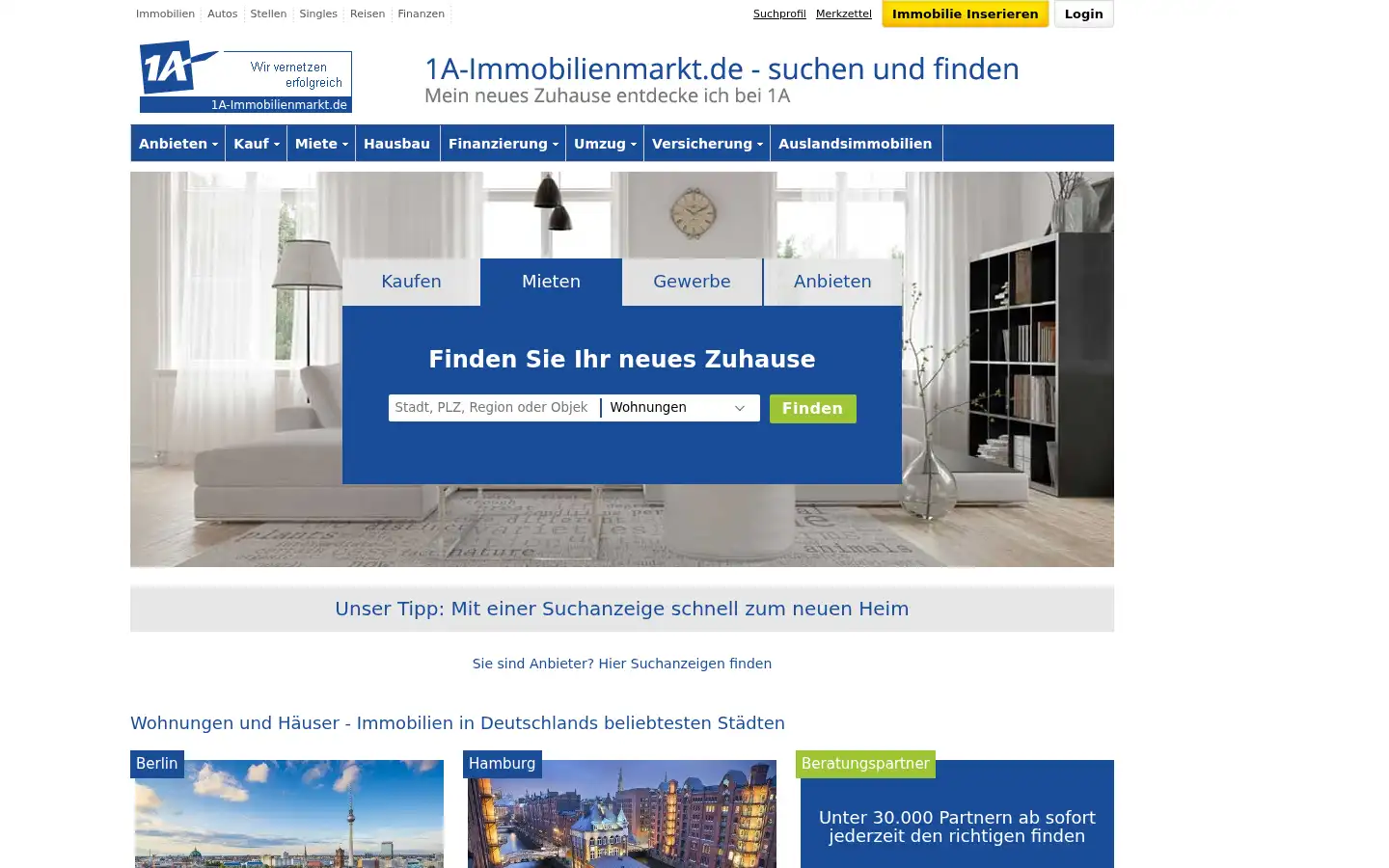 Screenshot of 1a-immobilienmarkt.de
