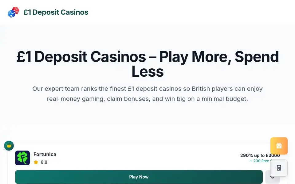Screenshot of 1depositcasinos.org.uk