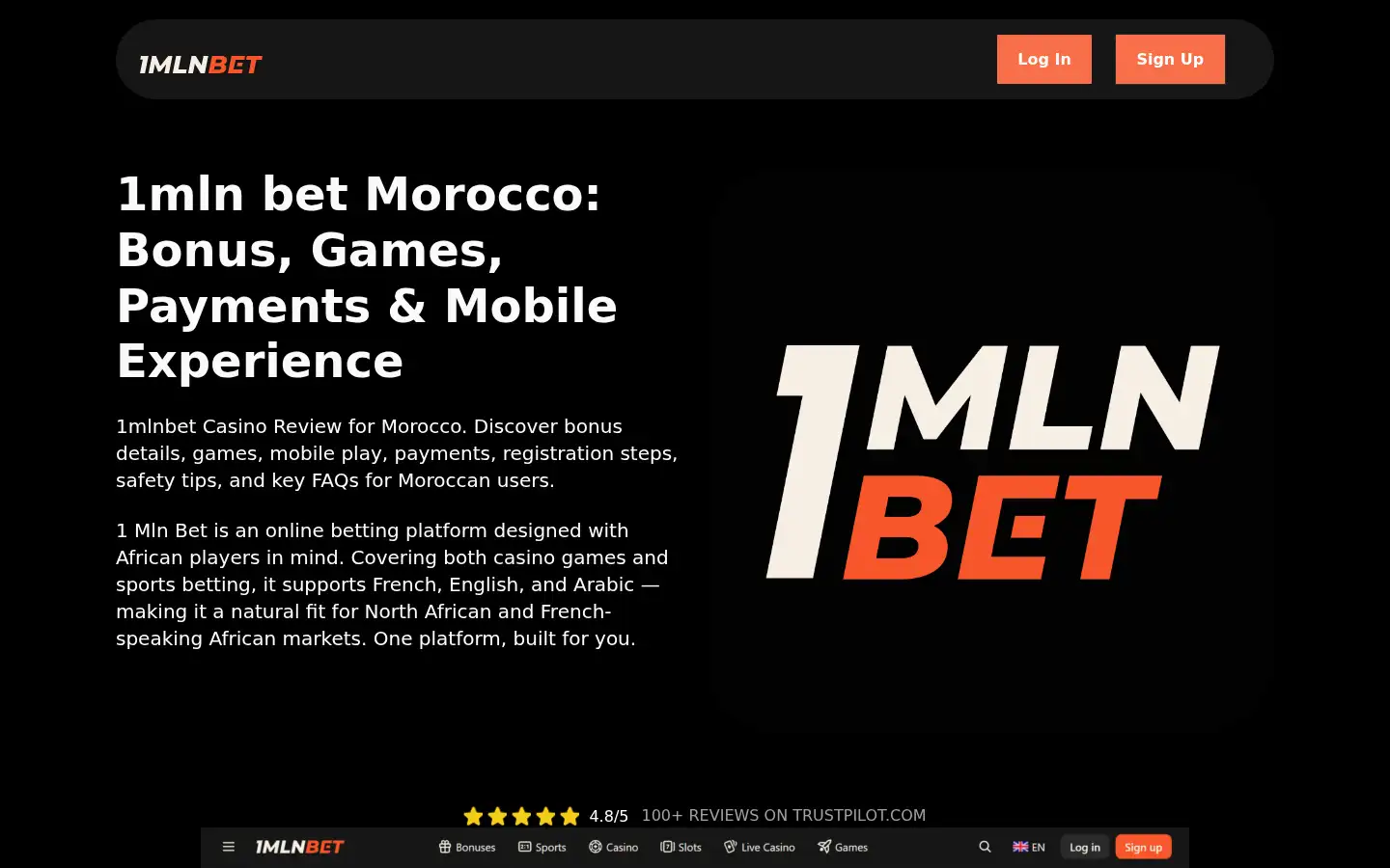 Screenshot of 1millionbet.com