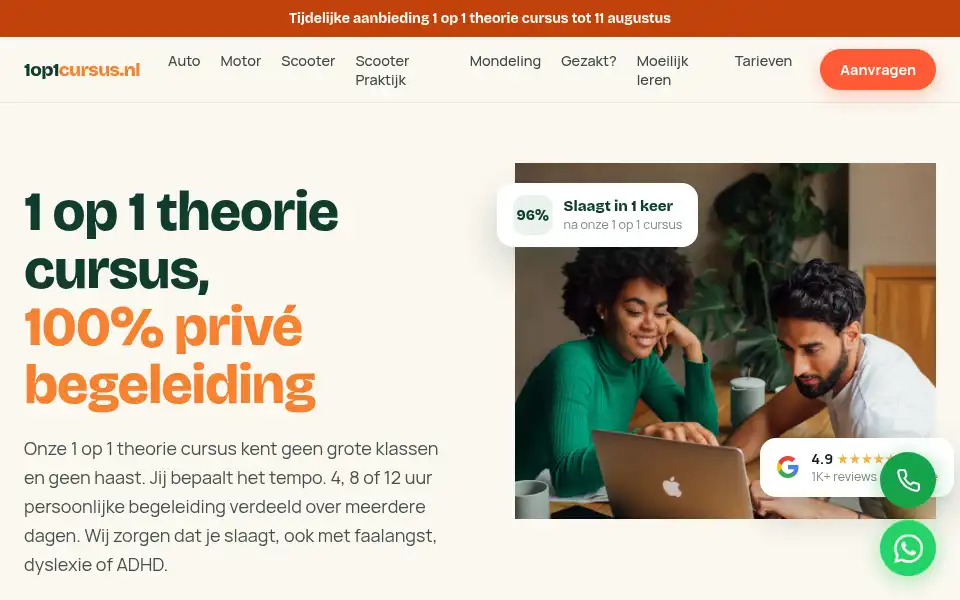 Screenshot of 1op1cursus.nl