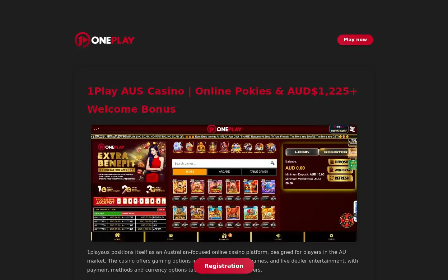 Screenshot of 1play-aus.com