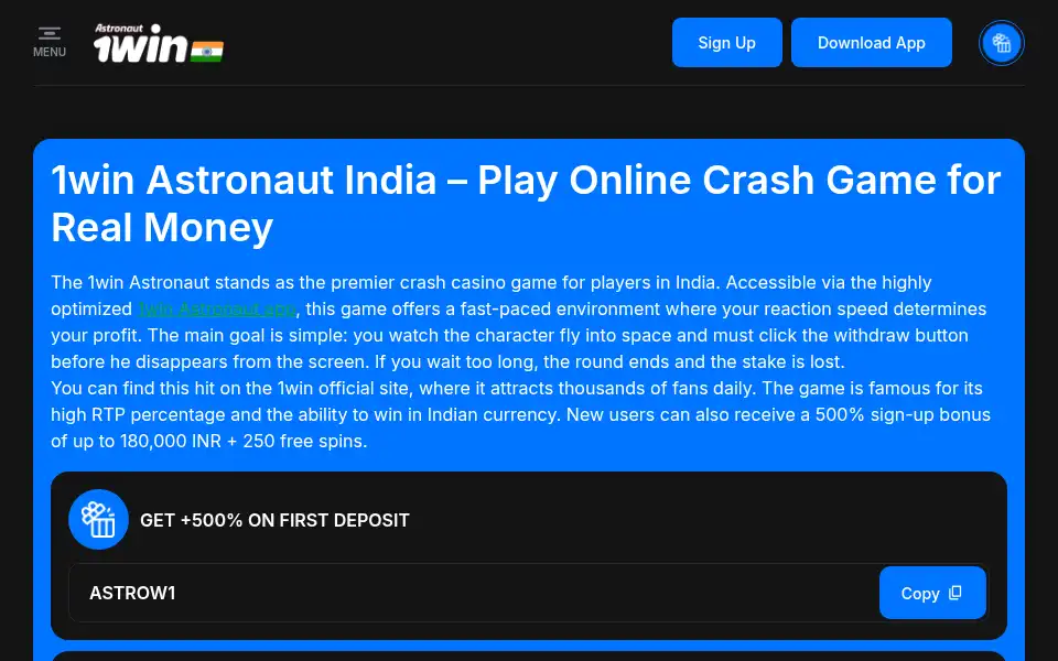 Screenshot of 1win-astronaut.in.net