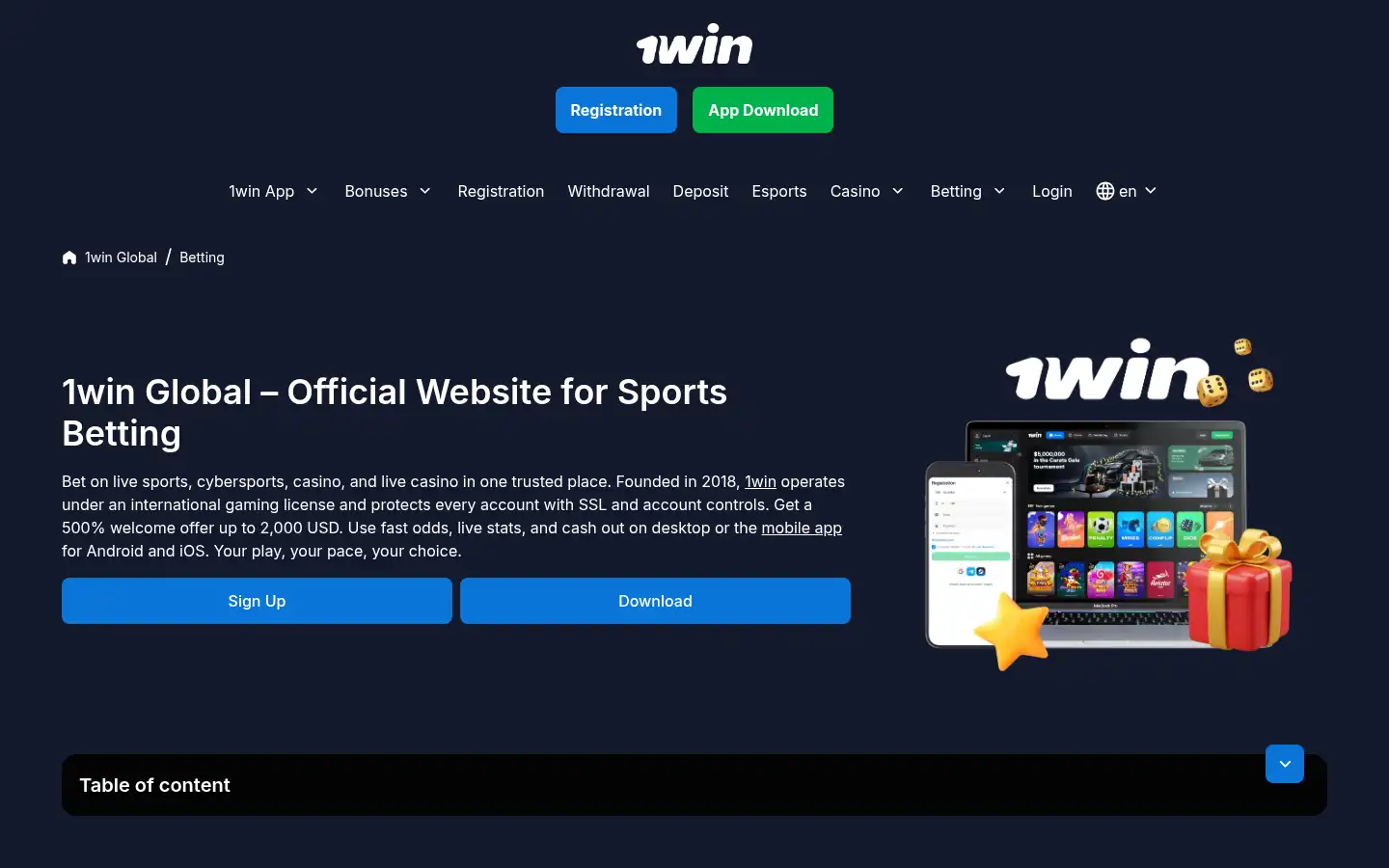 Screenshot of 1win-global.net