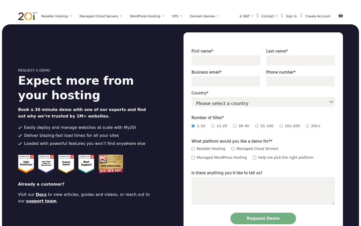 Screenshot of 20i.com
