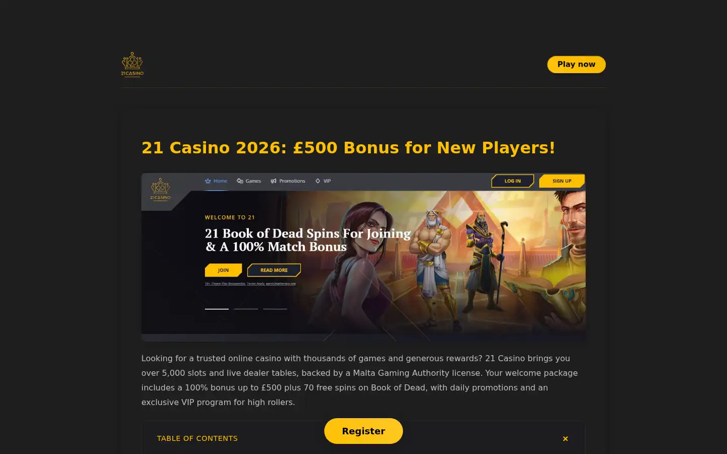 Screenshot of 21casino.org.uk