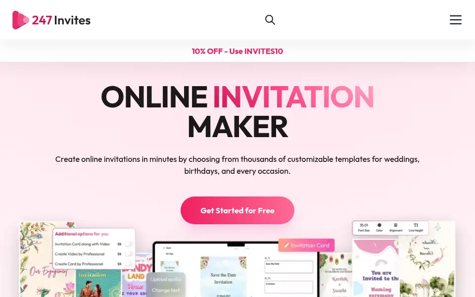 Screenshot of 247invites.com