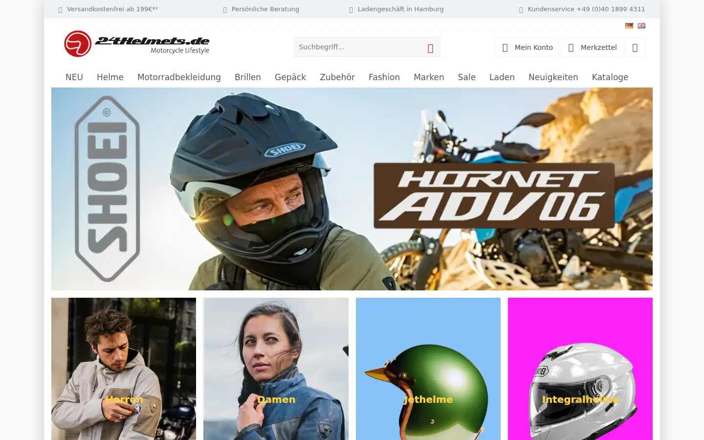 Screenshot of 24helmets.de