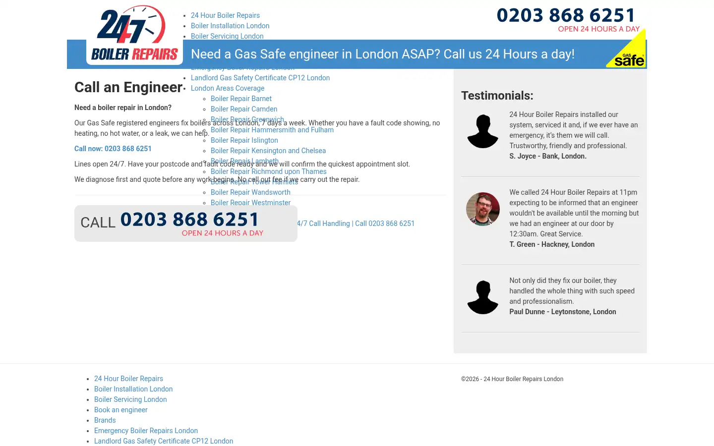 Screenshot of 24hourboilerrepairs.co.uk