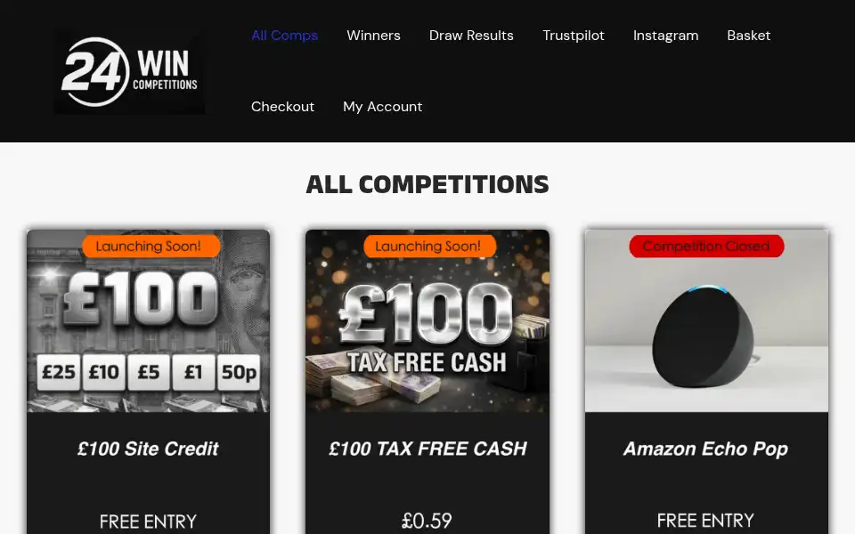 Screenshot of 24wincompetitions.co.uk