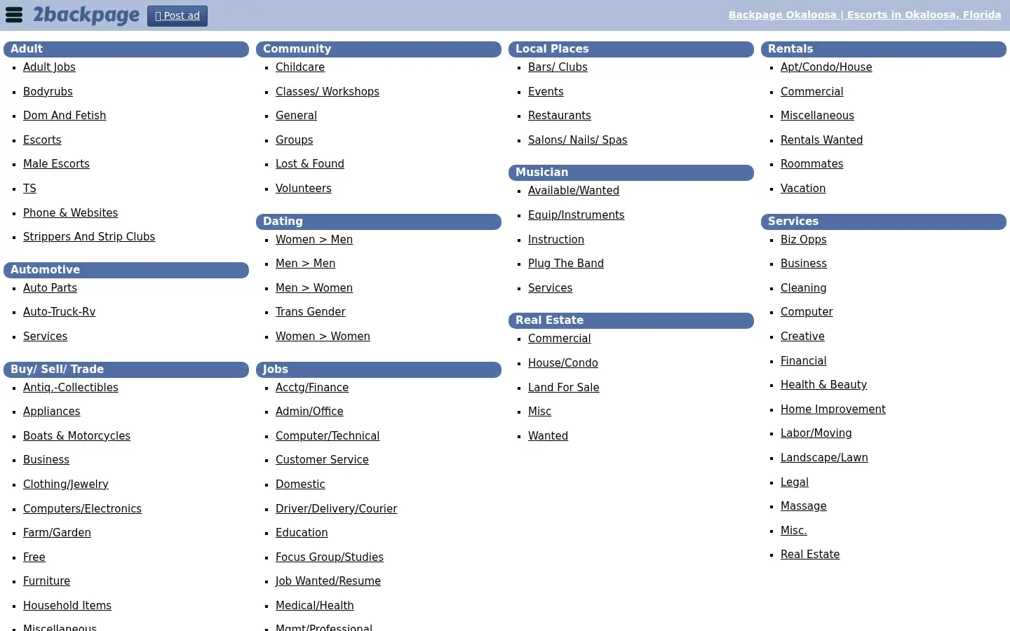 Screenshot of 2backpage.com