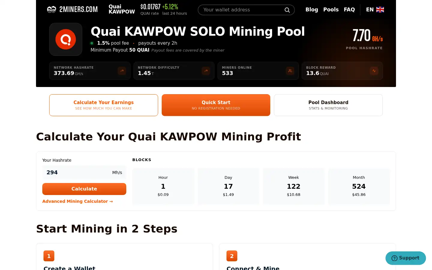 Screenshot of 2miners.com