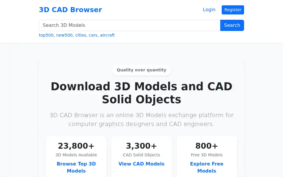 Screenshot of 3dcadbrowser.com