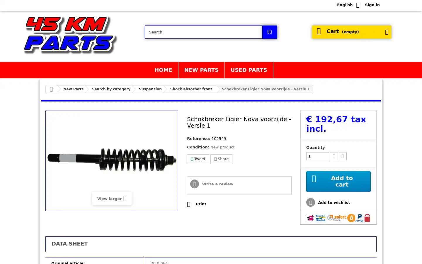 Screenshot of 45kmparts.nl
