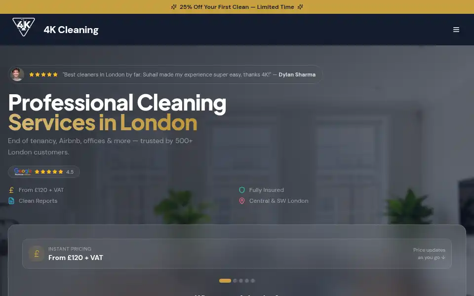 Screenshot of 4kcleaning.co.uk