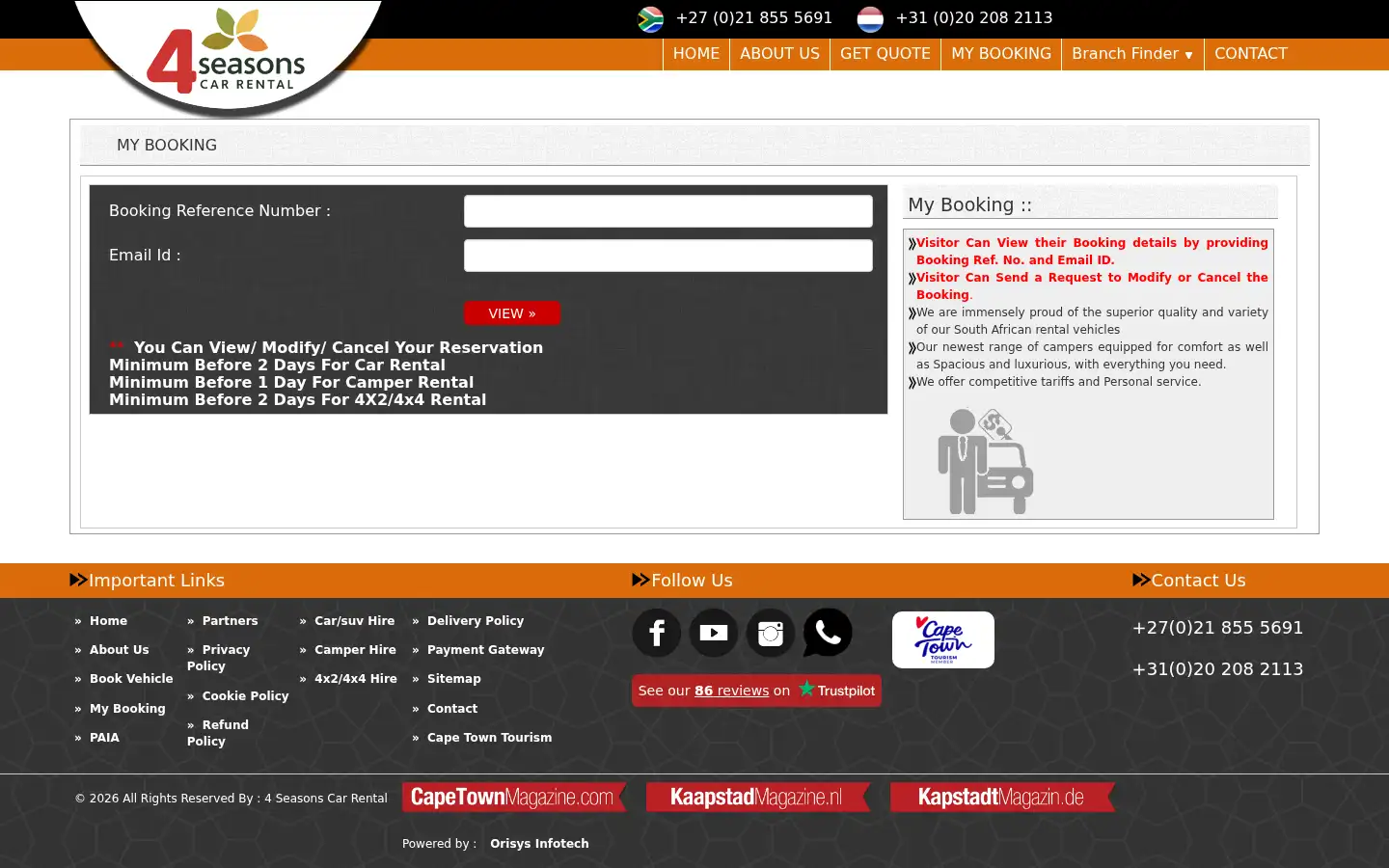 Screenshot of 4seasons-car-rental.com