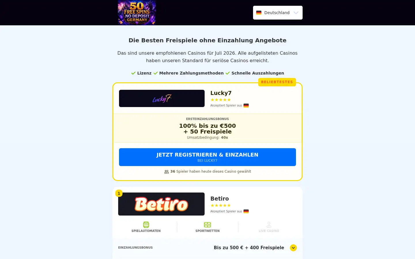 Screenshot of 50-free-spins-no-deposit-germany.net