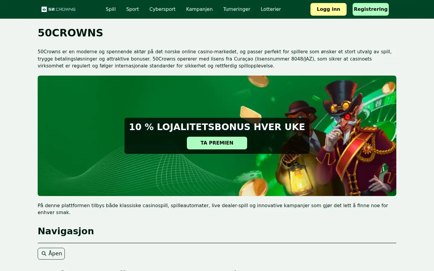 Screenshot of 50crowns.casino