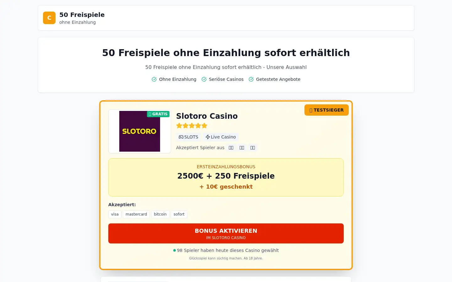 Screenshot of 50freispieleohneeinzahlung.com