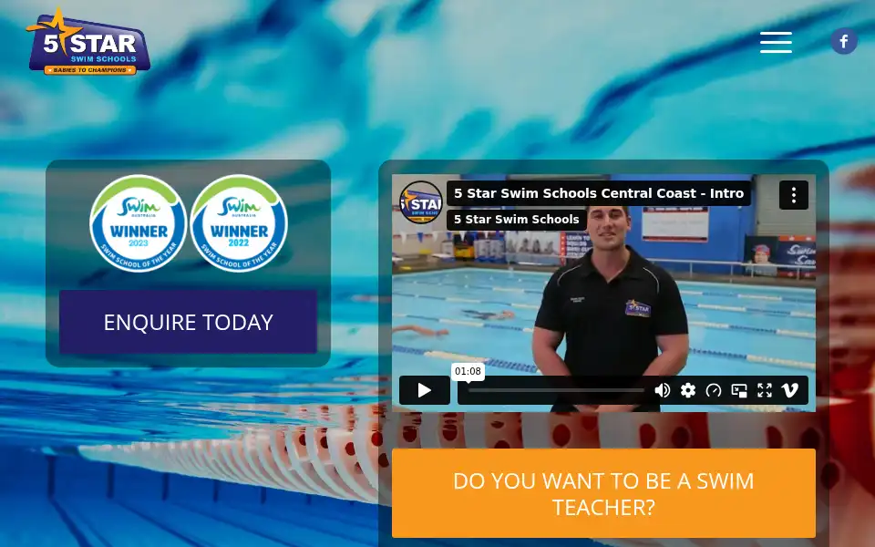Screenshot of 5starswimschools.com.au