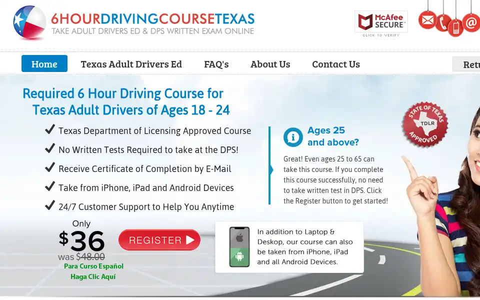 Screenshot of 6hourdrivingcoursetexas.com