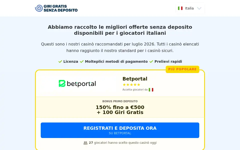 Screenshot of 70girigratissenzadeposito.com