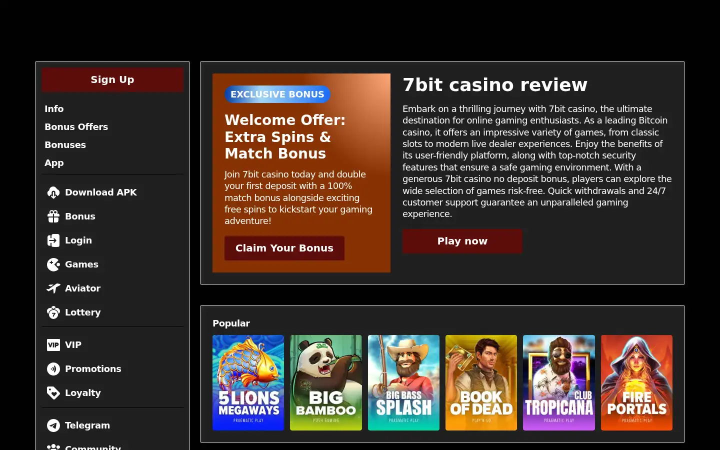 Screenshot of 7bitcasino.us