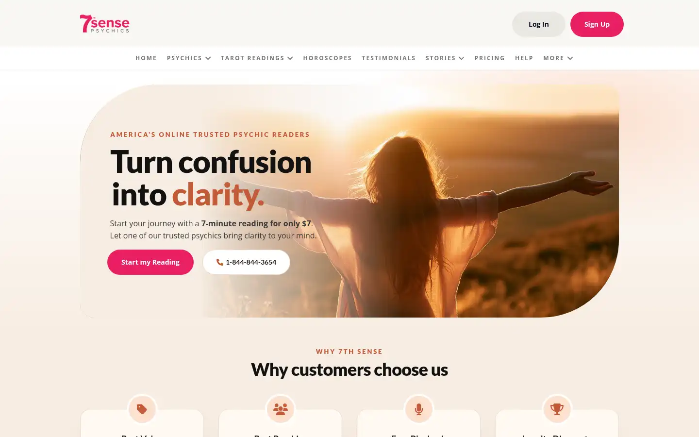 Screenshot of 7thsensepsychics.com
