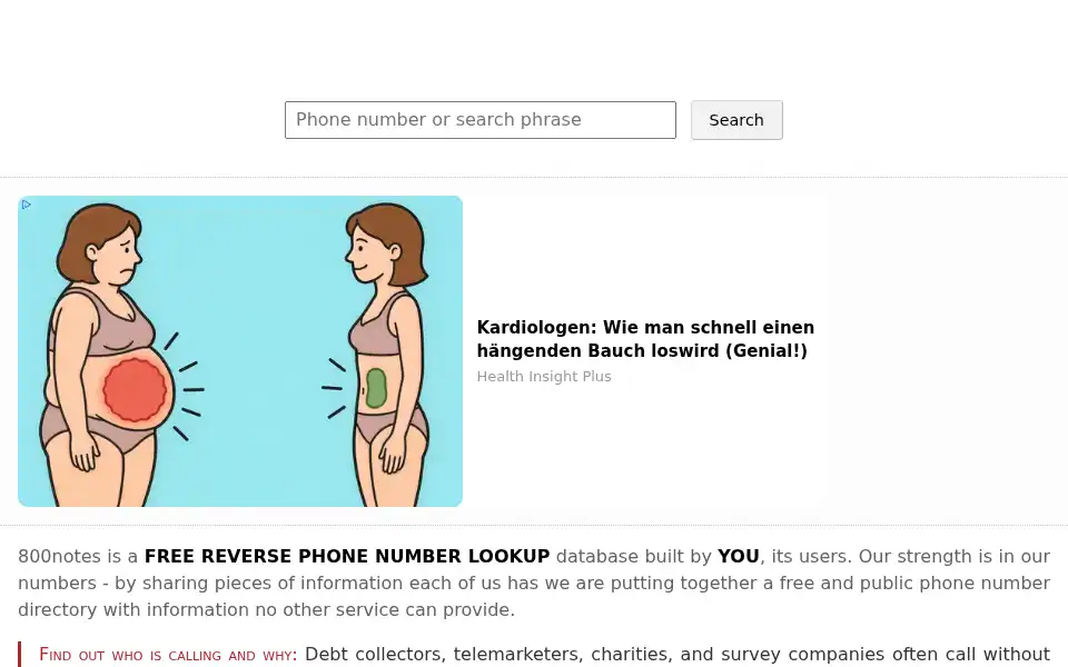 Screenshot of 800notes.com