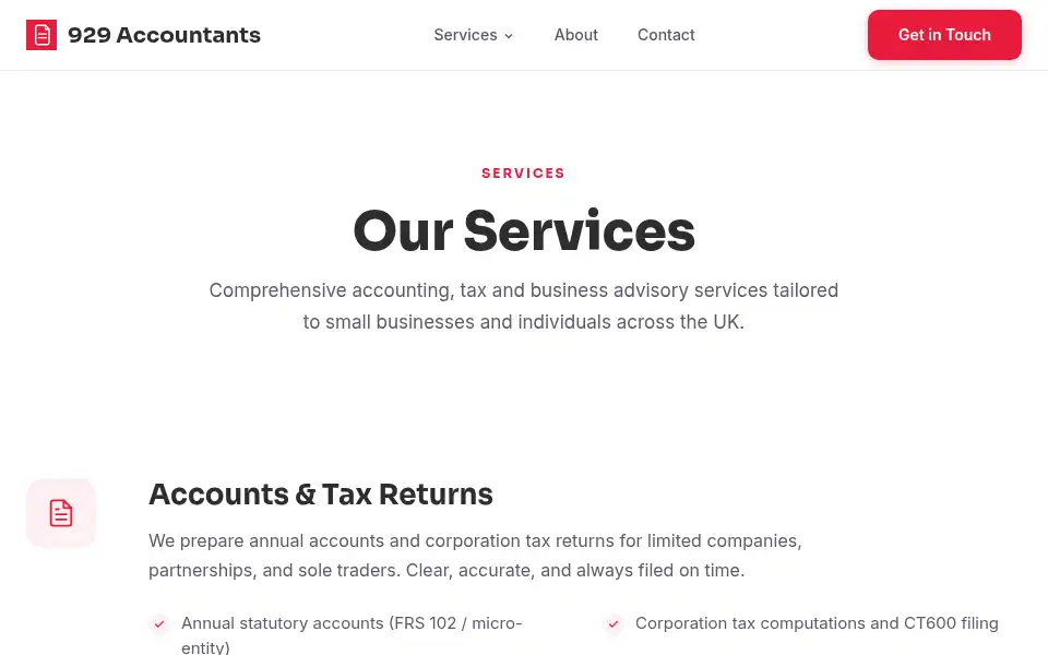 Screenshot of 929accountants.co.uk