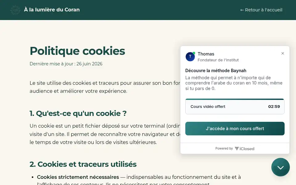 Screenshot of a-la-lumiere-du-coran.com