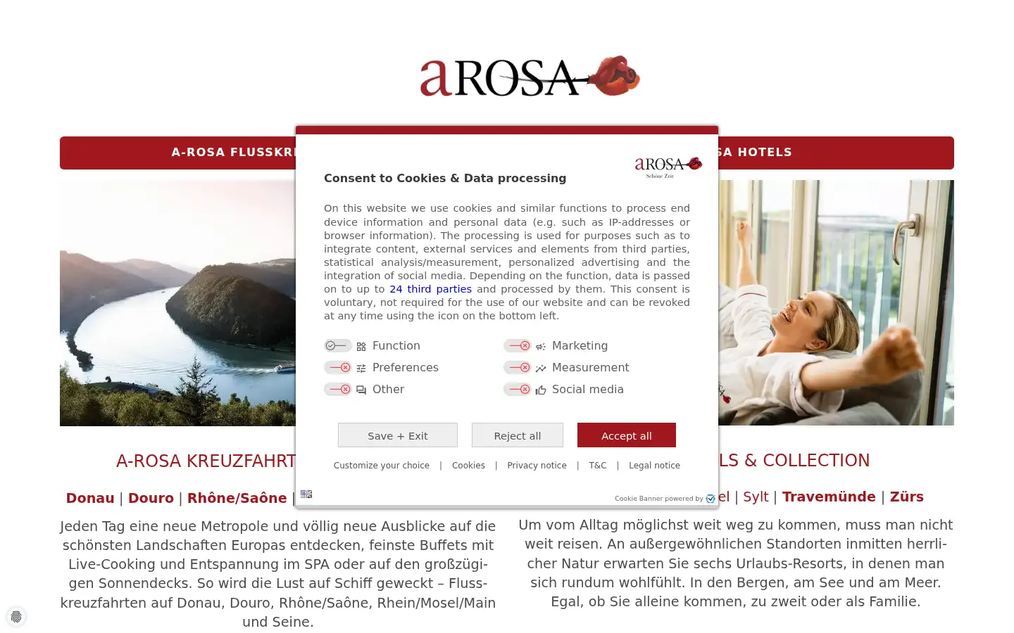 Screenshot of a-rosa.de