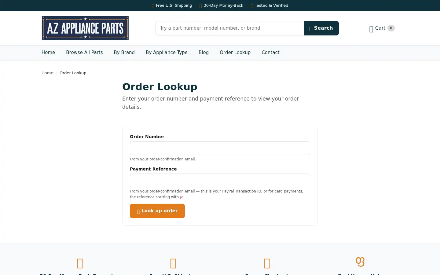 Screenshot of a-zapplianceparts.com