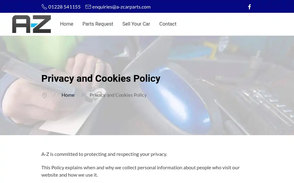 Screenshot of a-zcarparts.com