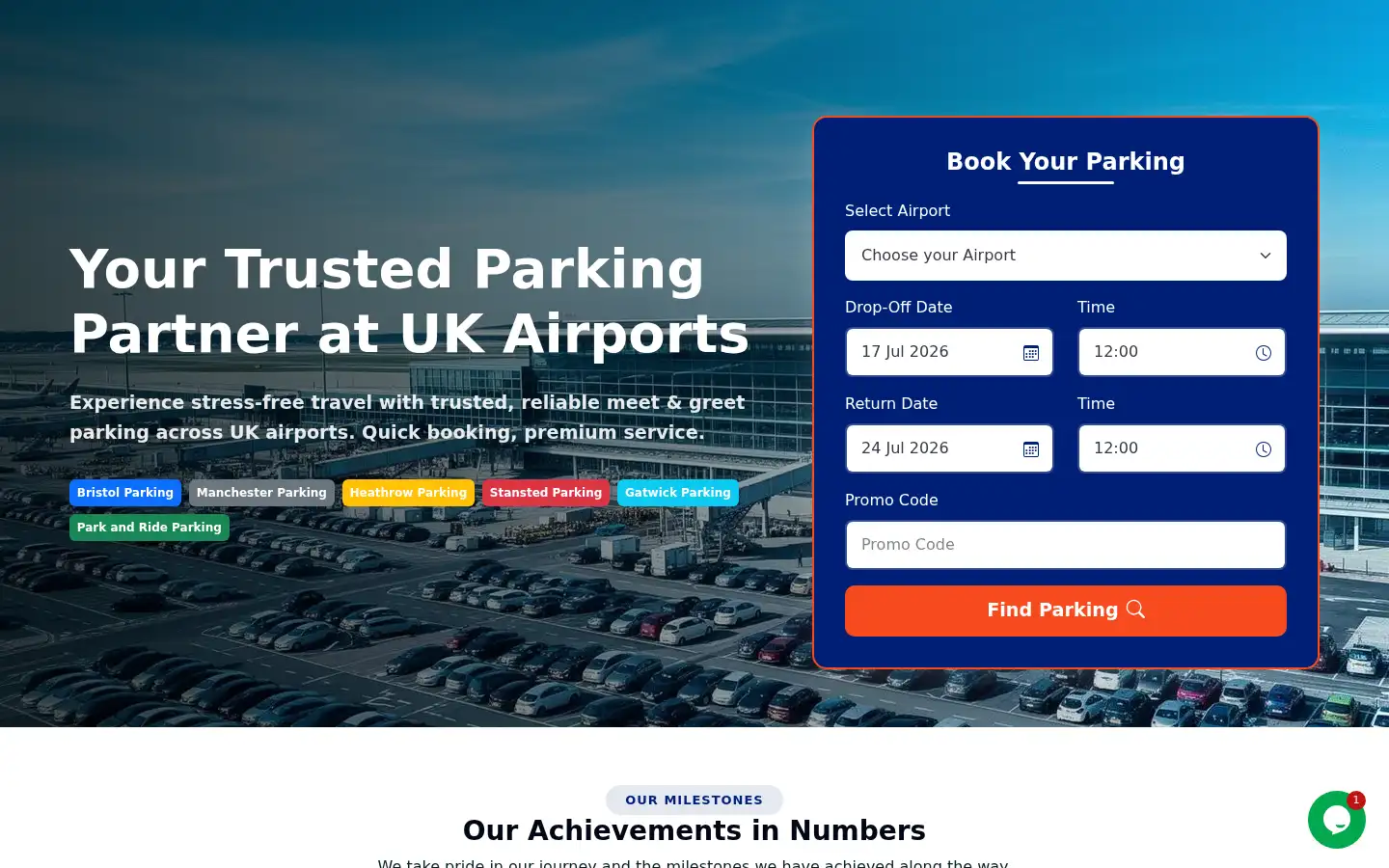 Screenshot of a1airportparking.co.uk