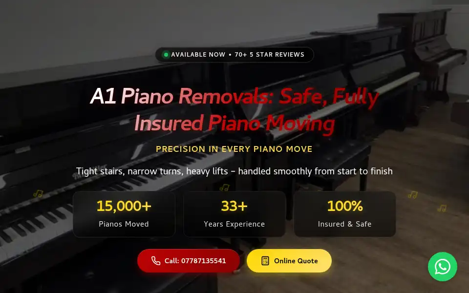 Screenshot of a1pianoremovals.com
