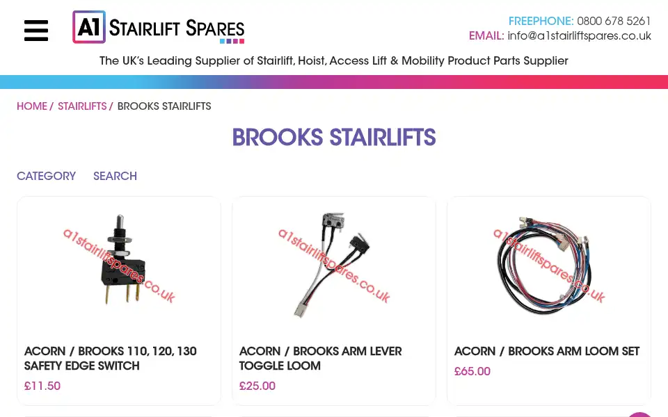 Screenshot of a1stairliftspares.co.uk