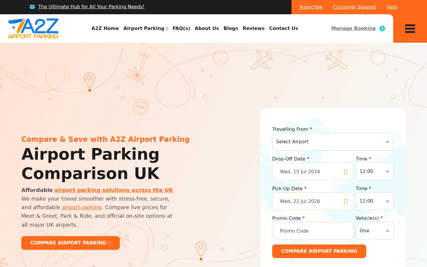 Screenshot of a2zairportparking.co.uk