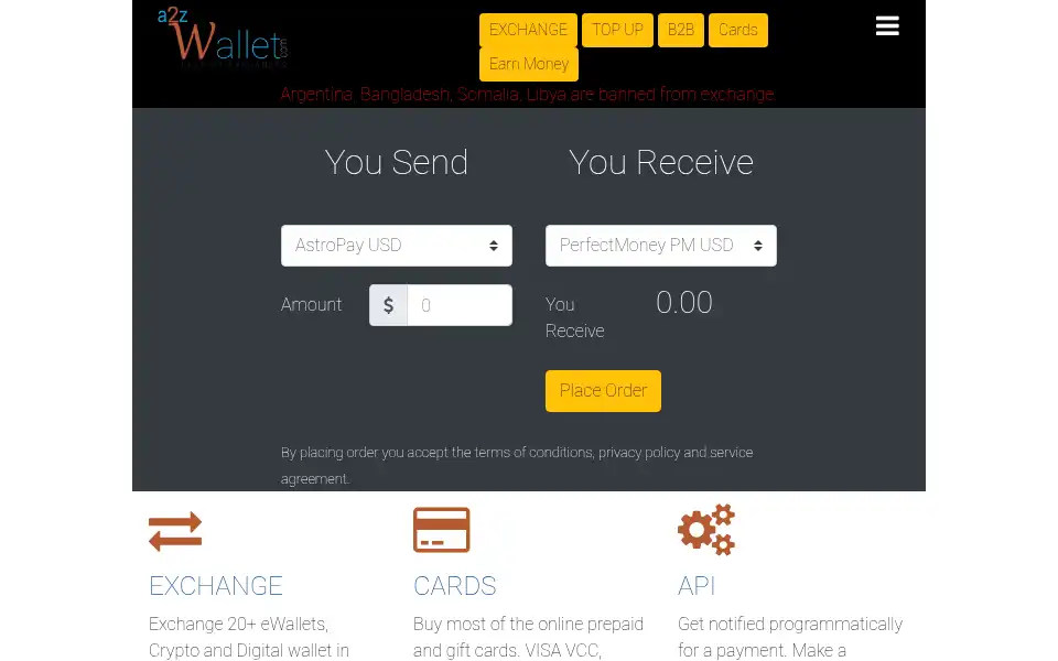 Screenshot of a2zwallet.com