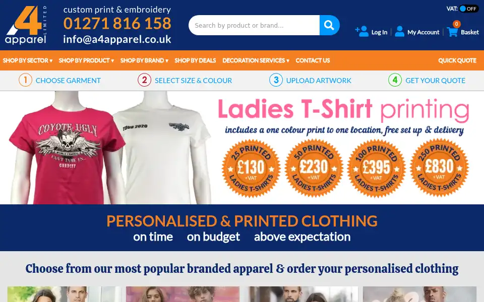 Screenshot of a4apparel.co.uk